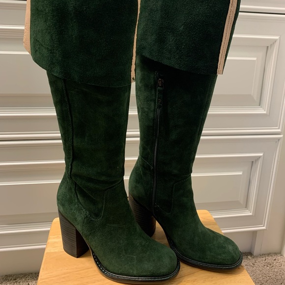 Tall Dark Green Suede Boots - Picture 8 of 11